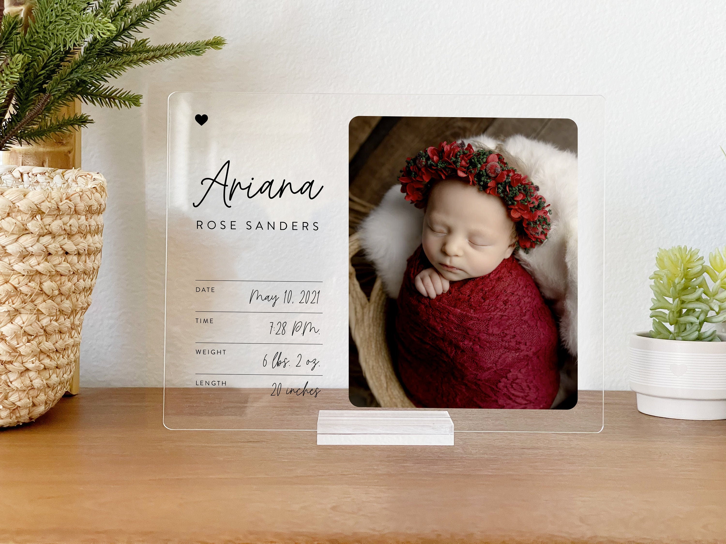 Birth Announcement Plaque Baby Announcement Frame New Baby Etsy