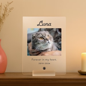 Custom Cat Memorial Plaque with Photo – Personalized Pet Loss Gift for Cat Owners