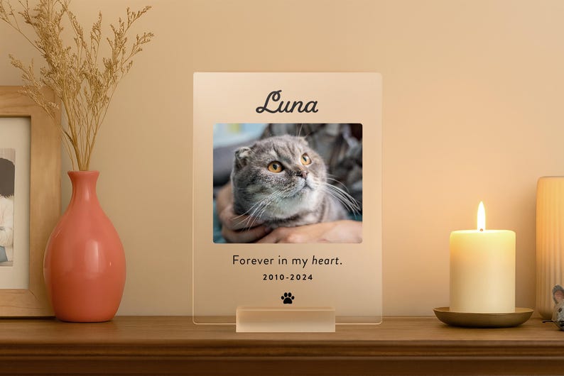 Custom Cat Memorial Plaque with Photo – Personalized Pet Loss Gift for Cat Owners
