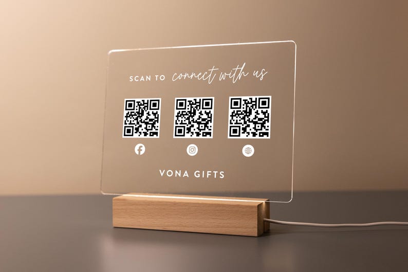 Custom Acrylic QR Code Sign With LED: Scan to Pay, Social Media, Small ...