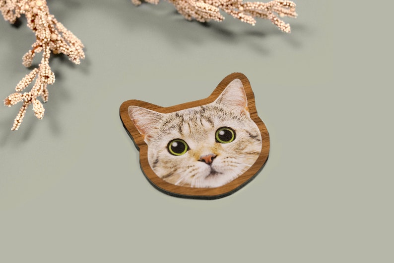Custom face-shaped photo magnets. Featuring cutout designs of pet and baby faces. Perfect for decorating refrigerators, lockers, or any magnetic surface.