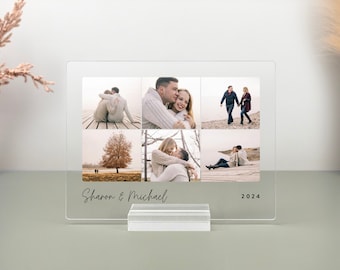 Custom Photo Collage Acrylic Plaque: Personalized Family Gift, Engagement Gift for Couple