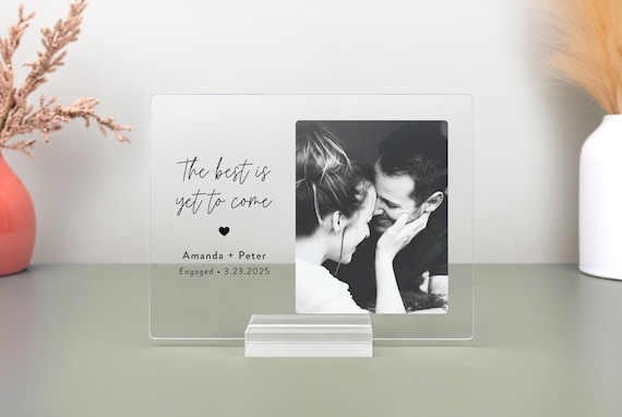 Personalized Engagement Plaque: Custom Photo Acrylic Gift for Couple, Newly Engaged Gift, EP02