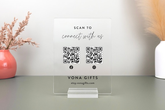 Custom Acrylic QR Code Sign: Scan to Pay, Social Media, Small Business Sign, QCP01