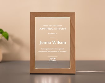 Personalized LED Award Plaque – Custom Employee Recognition Gift, Company Award, Thank You Present, Corporate Desk Decor