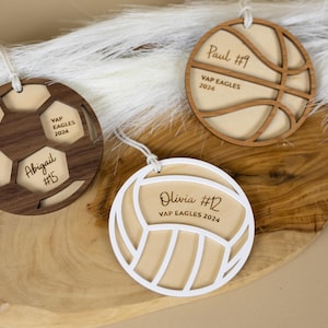 Personalized Sports Ornament, Soccer, Volleyball, Basketball, Football, Pickleball,  Sports Gift, Wooden Ornament, Christmas Ornament, SO01