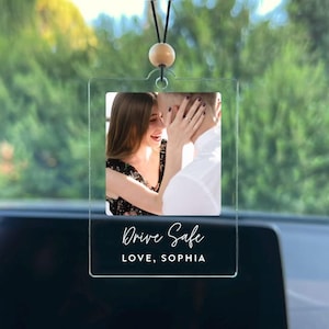 Personalized Photo Car Ornament: Custom Acrylic Picture Charm, Drive Safe, First Car Gift