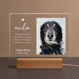Custom Dog Memorial Plaque with Photo and LED Base – Personalized Pet Loss Gift for Dog Lovers