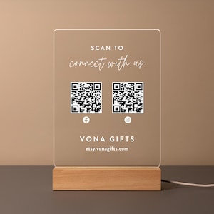 Custom Acrylic QR Code Sign with LED: Scan to Pay, Social Media, Small Business, Event, Marketplace Sign, QCL01