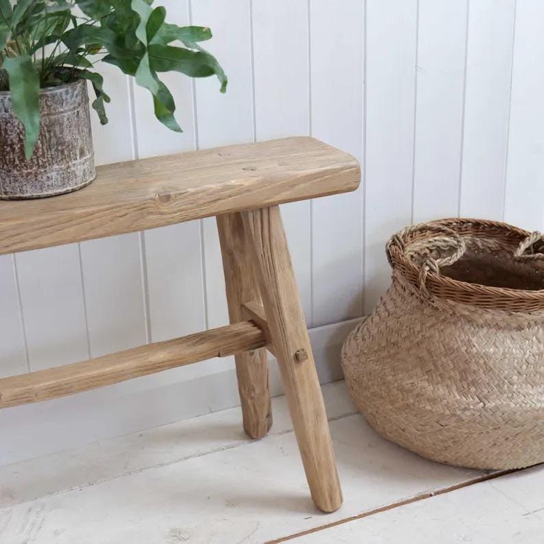Rustic Reclaimed Wooden Bench | Handmade Driftwood Timber Bench | Narrow Entryway Bench | Custom Length Farmhouse Seat