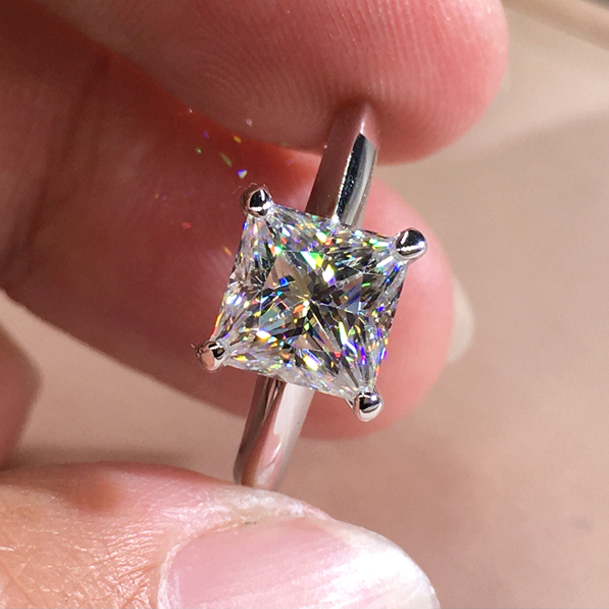 14K Yellow Gold Princess Cut Moissanite Engagement Ring/3 Etsy