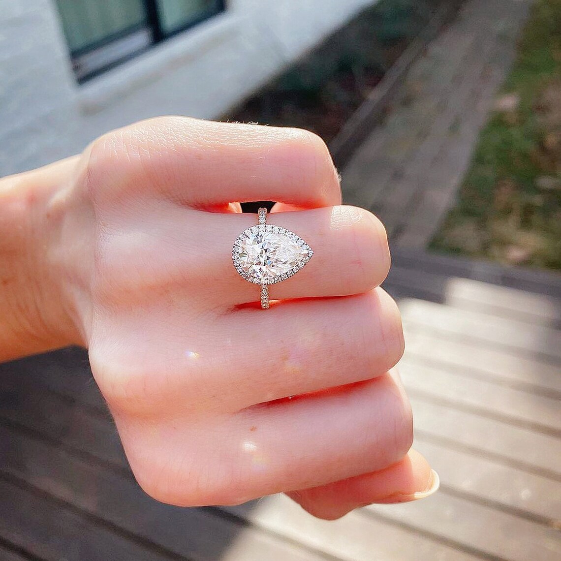 Anillo de moissanita en forma de pera de 3 quilates/Anillo de | Etsy