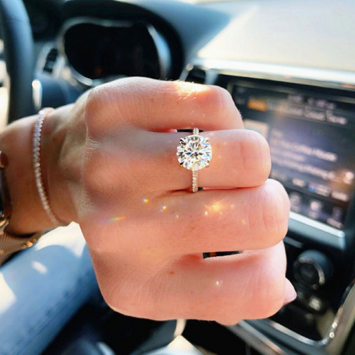 3 Carat Round Pave Moissanite Engagement Ring Set/14K Rose Etsy