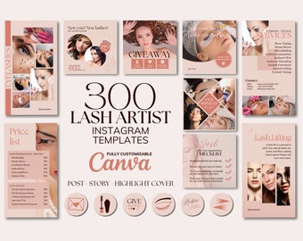 Lash Artist Instagram Templates: 300 Canva Beauty Templates (Digital Download)