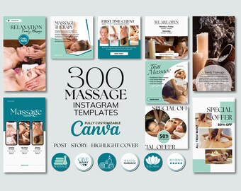 Massage Instagram Templates: Spa & Wellness Canva Designs (Digital Download)