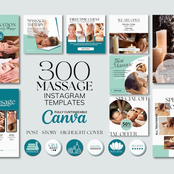 Massage Therapist Instagram Templates, Medical Spa Instagram Post, Massage Template, Massage Marketing Instagram Feed, Beauty Business