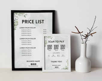 Lista de preços para impressão e modelo de digitalização para pagamento (editável no Canva)