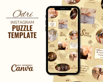Editable Instagram Puzzle Feed Template: Canva Social Media Grid (PDF)