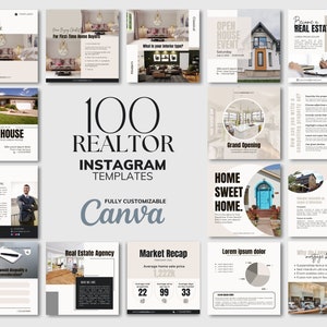 100 Real Estate Instagram Template, Real Estate Marketing, Canva templates, Social Media, Business Post Template, Realtor Branding Template