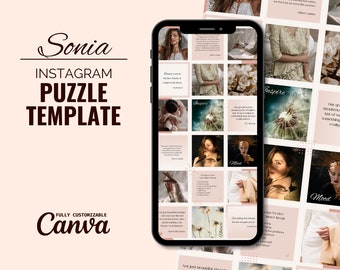Editable Instagram Puzzle Feed Template: Canva Social Media (PDF)