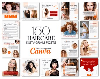 Hair Salon Instagram Templates: Beauty Marketing Feed (150 Posts) (Canva)