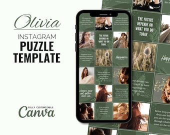 Editable Instagram Puzzle Feed Template: Canva Social Media Grid (PDF)