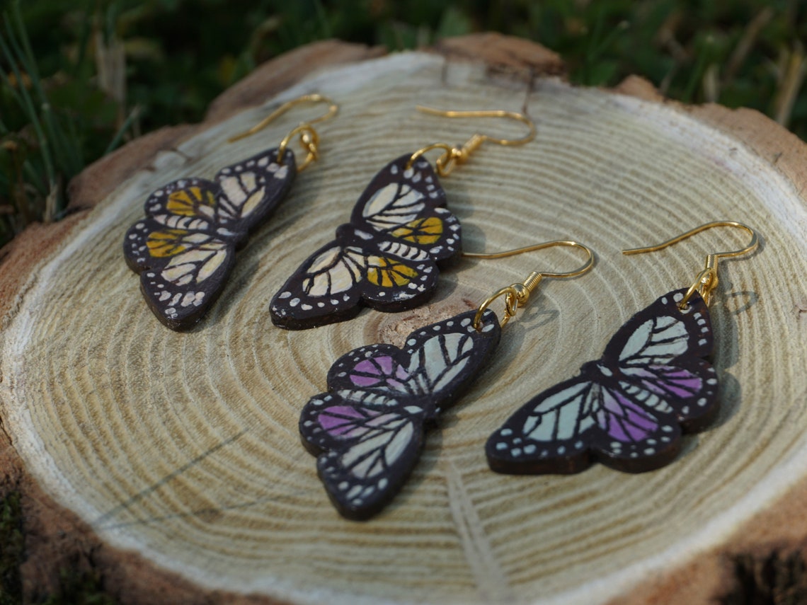 Butterfly earrings polymer clay earrings nature earrings Etsy