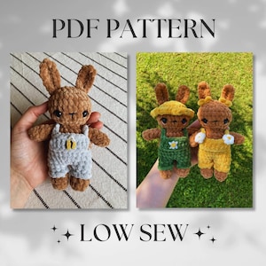 Bunny in Overalls Crochet PDF PATTERN - low sew crochet pattern - bunny crochet pattern