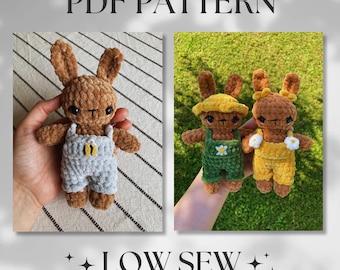Bunny in Overalls Crochet PDF PATTERN - low sew crochet pattern - bunny crochet pattern