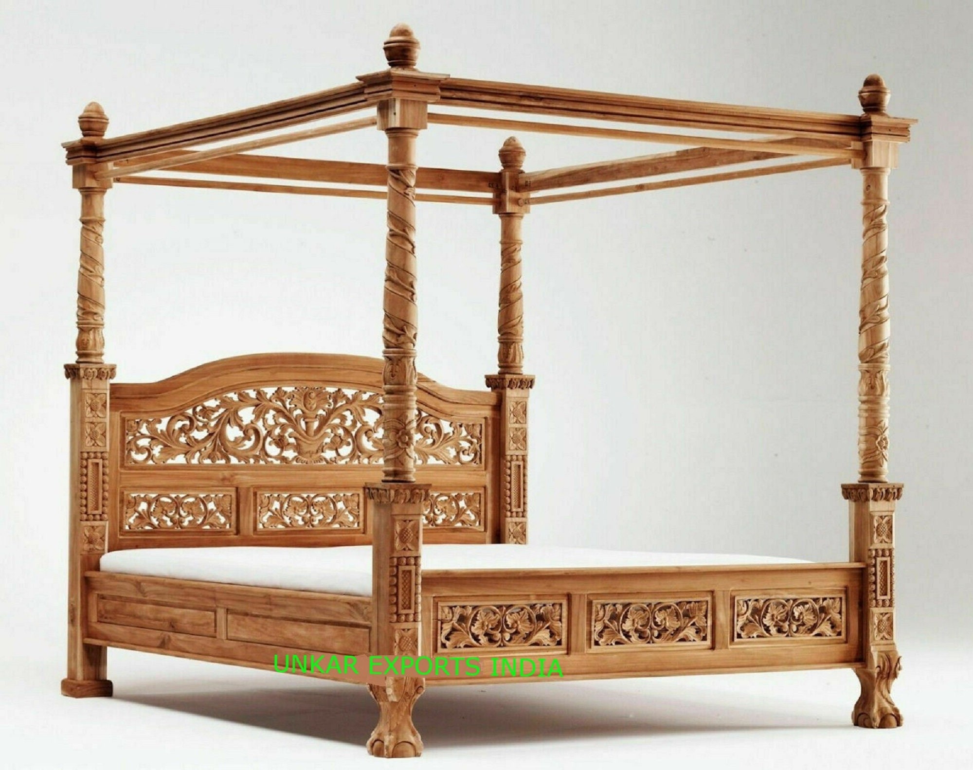 Wooden carved four poster bed Indian canopy bed bed with bed Etsy