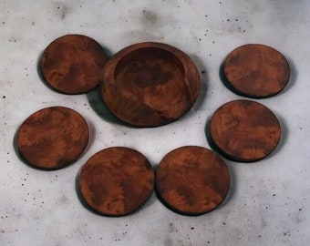 Moroccan Large Wood Set Of 6 Table Coasters Made With Exotic Burlwood Thuya Araar Wood