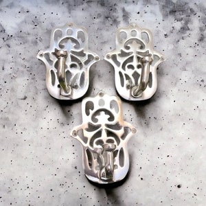 Moroccan Hand of Fatima Hooks: Ornate Silver Metal Wall Hanging, Set of 3