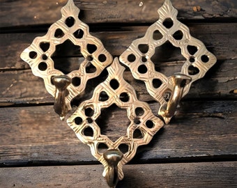 Set of 3 Moroccan Brass Hook, Large Brass Ornate Hook, Brass Wall Hook, Moroccan Brass , Brass Hook, Handmade Brass Hook, Brass Wall Hook