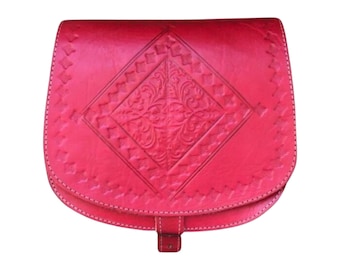 Red Leather Bag, Moroccan Leather Bag, Handtooled Leather Bag, Cross Body Leather Bag, Red Leather Shoulder Bag Handbag