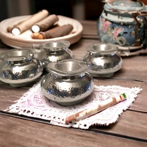 Set of 4 Handmade Smokeless Ashtray Hammered White Metal Made In Morocco