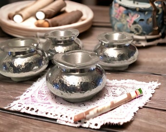Set of 4 Handmade Smokeless Ashtray Hammered White Metal Made In Morocco