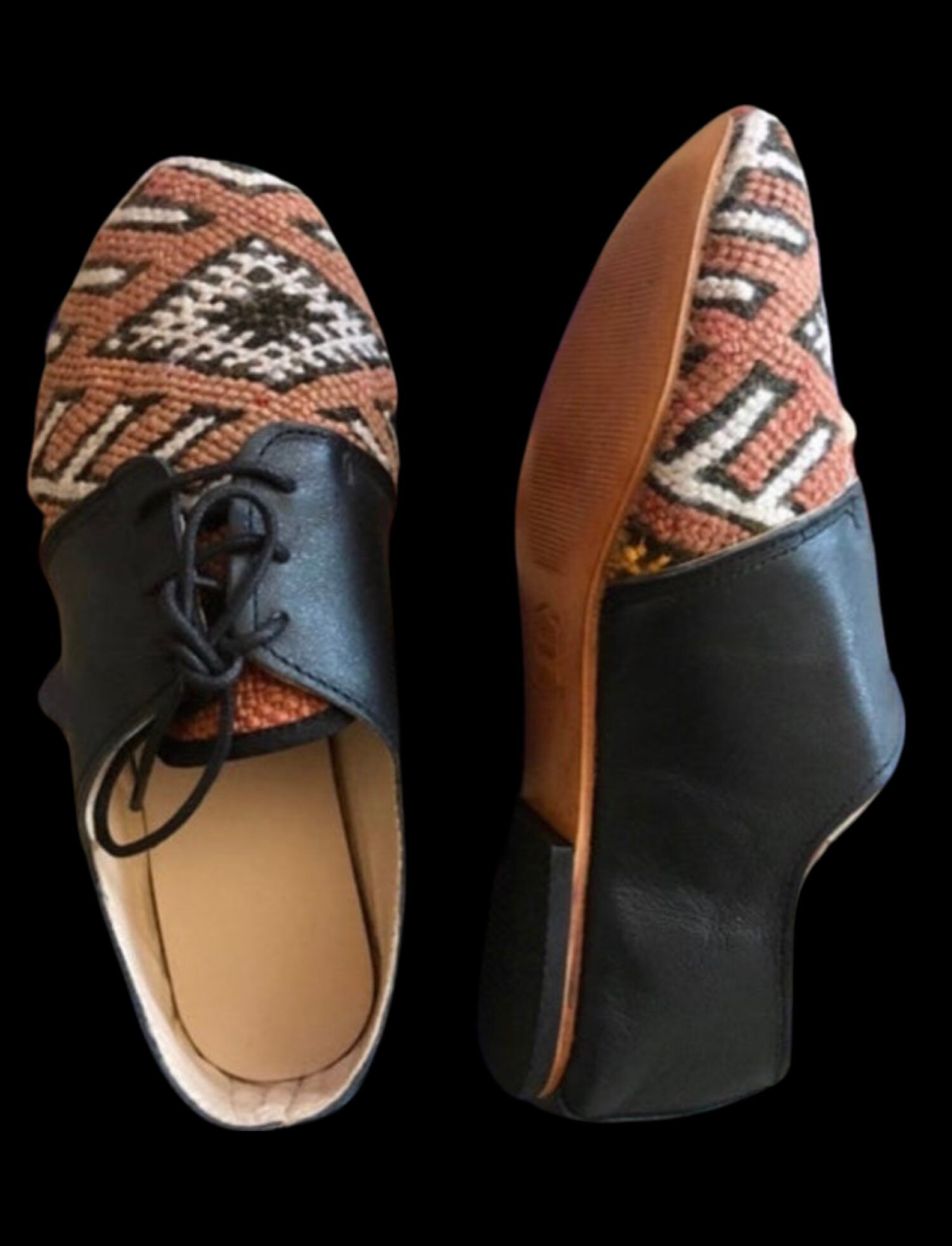 Moroccan Kilim Shoes Women Handmade Shoes Black Leather Etsy UK