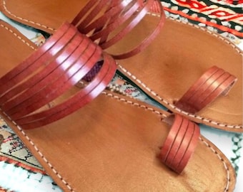 Handmade Brown Leather Thong Sandals, Moroccan Flip Flops