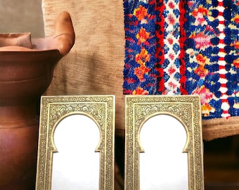 Moroccan Brass Wall Mirrors, Pointed Door Design, Handmade Set of 2