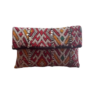 Handmade Red Sequins Kilim Clutch Bag: Moroccan Boho Carpet Bag