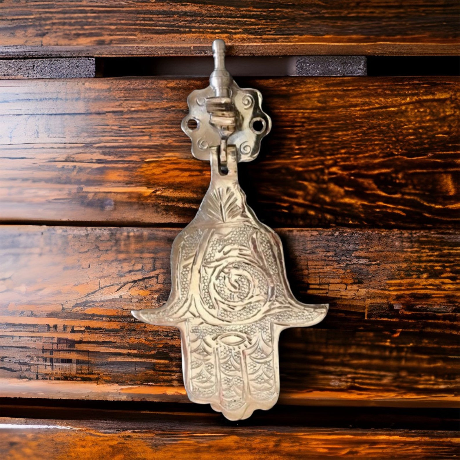 Hand Of Fatima Door Knocker 6.7 Inches Polished Brass - View #5