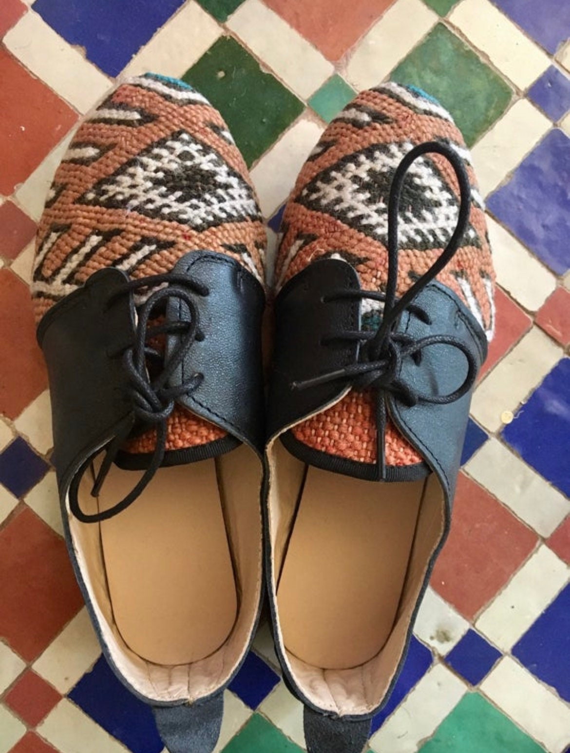 Moroccan Kilim Shoes Women Handmade Shoes Black Leather Etsy UK