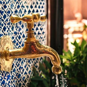 Handmade Moroccan Brass Bathroom Faucet: Hand Carved Wall Tap