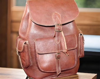Dark Brown Leather Backpack, Moroccan Leather Backpack, Leather Book Bag, Brown Leather bag, Leather Unisex Bag, Simple Brown Backpack