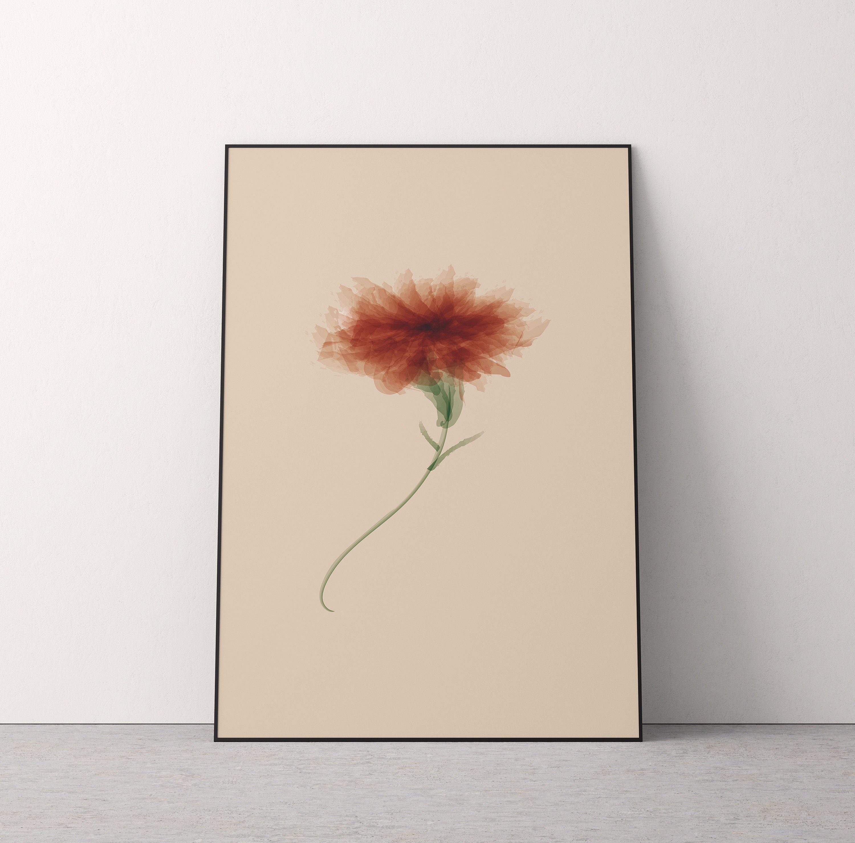 Rote Blume Druck, Blume Illustration Kunst, botanische Wand Kunst Regal