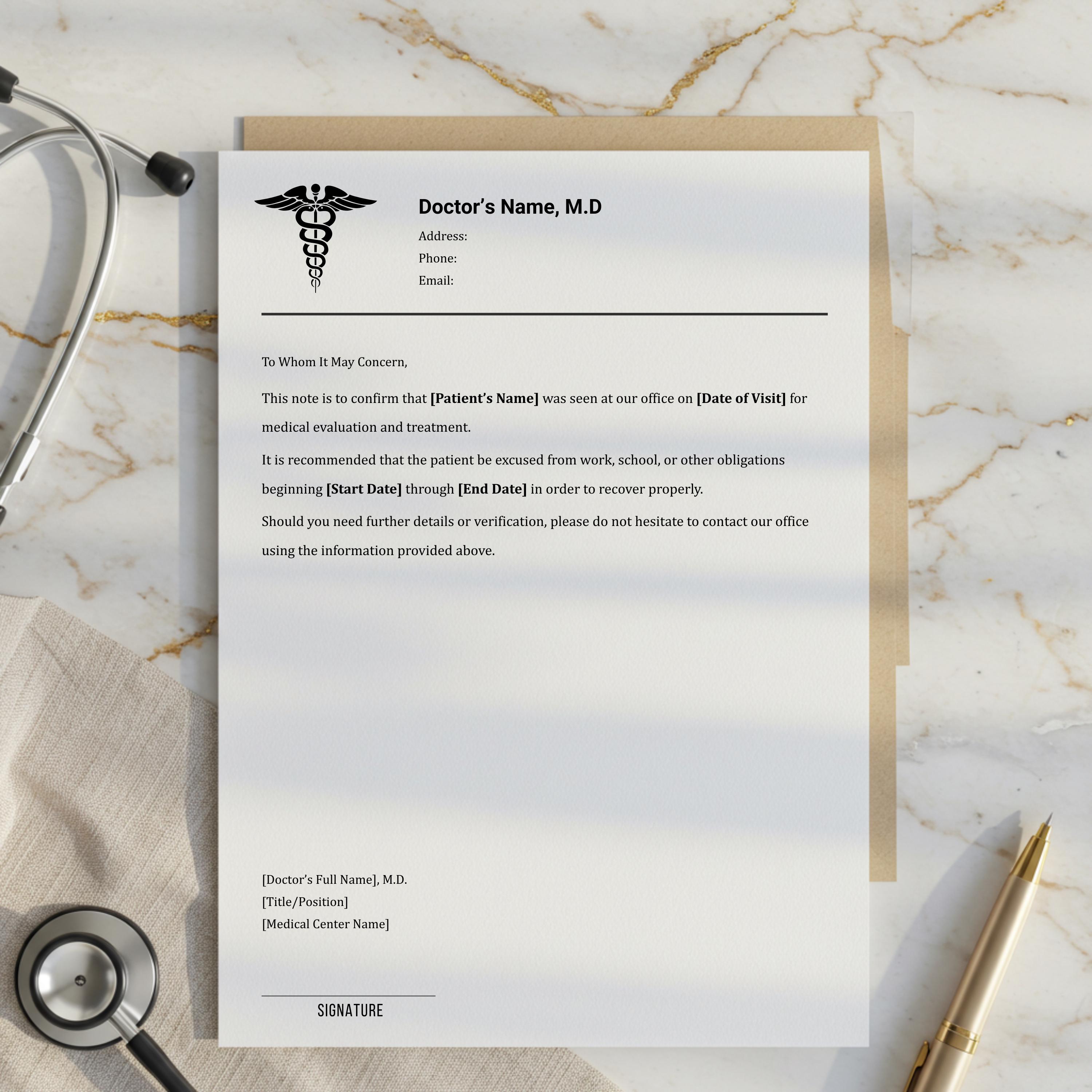 Doctor Excuse Note Template. Editable Urgent Care Excuse Letter ...