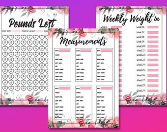 Printable Weight Loss Tracker, Weight Loss Goal Tracker, Digital Weight Loss Chart, Weekly Weigh In, Print at Home