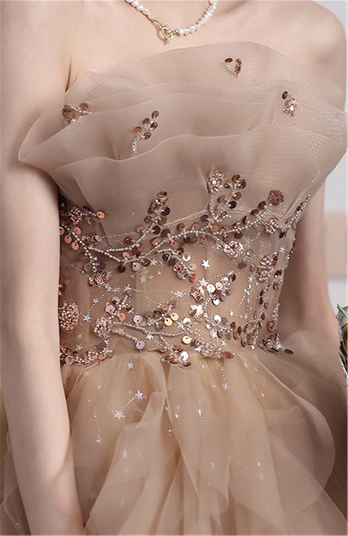 Luxury coffee evening gown dressvogue strapless banquet dress Etsy