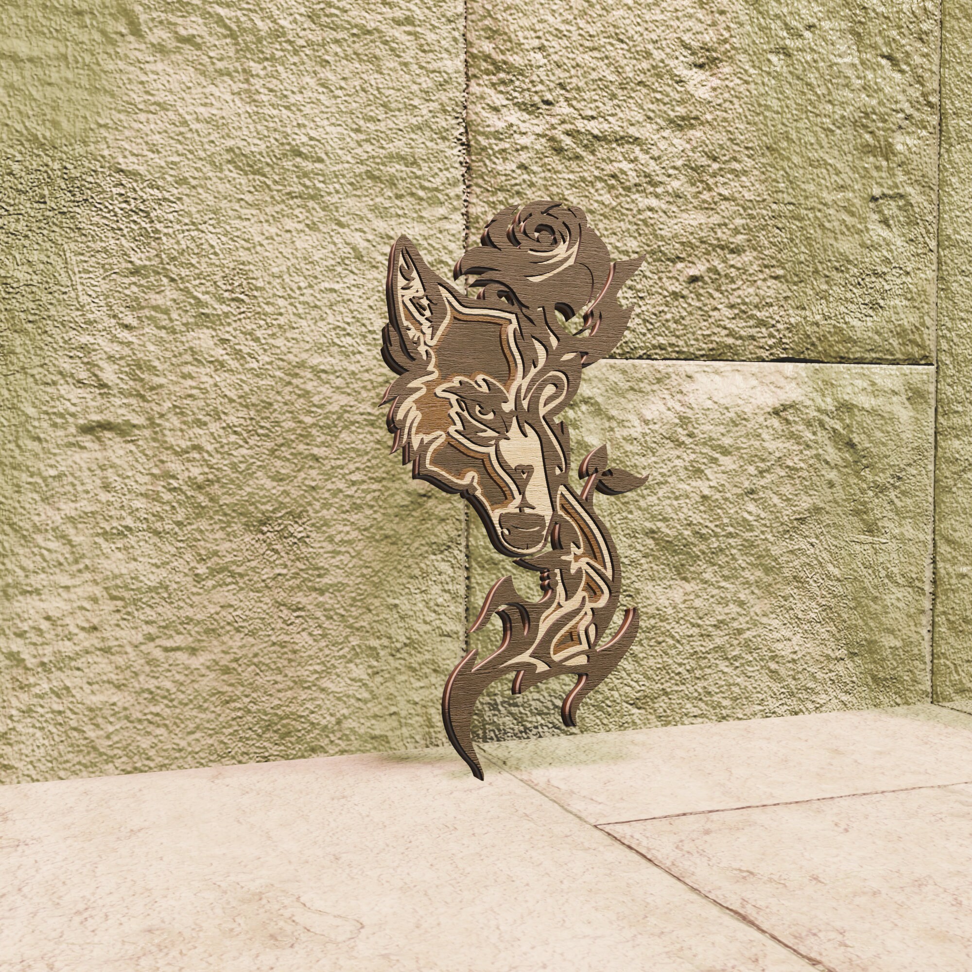 Wolf and Rose Multilayer SVG/ Wolf and Rose Cut File/ 3D Layer/ Plywood ...