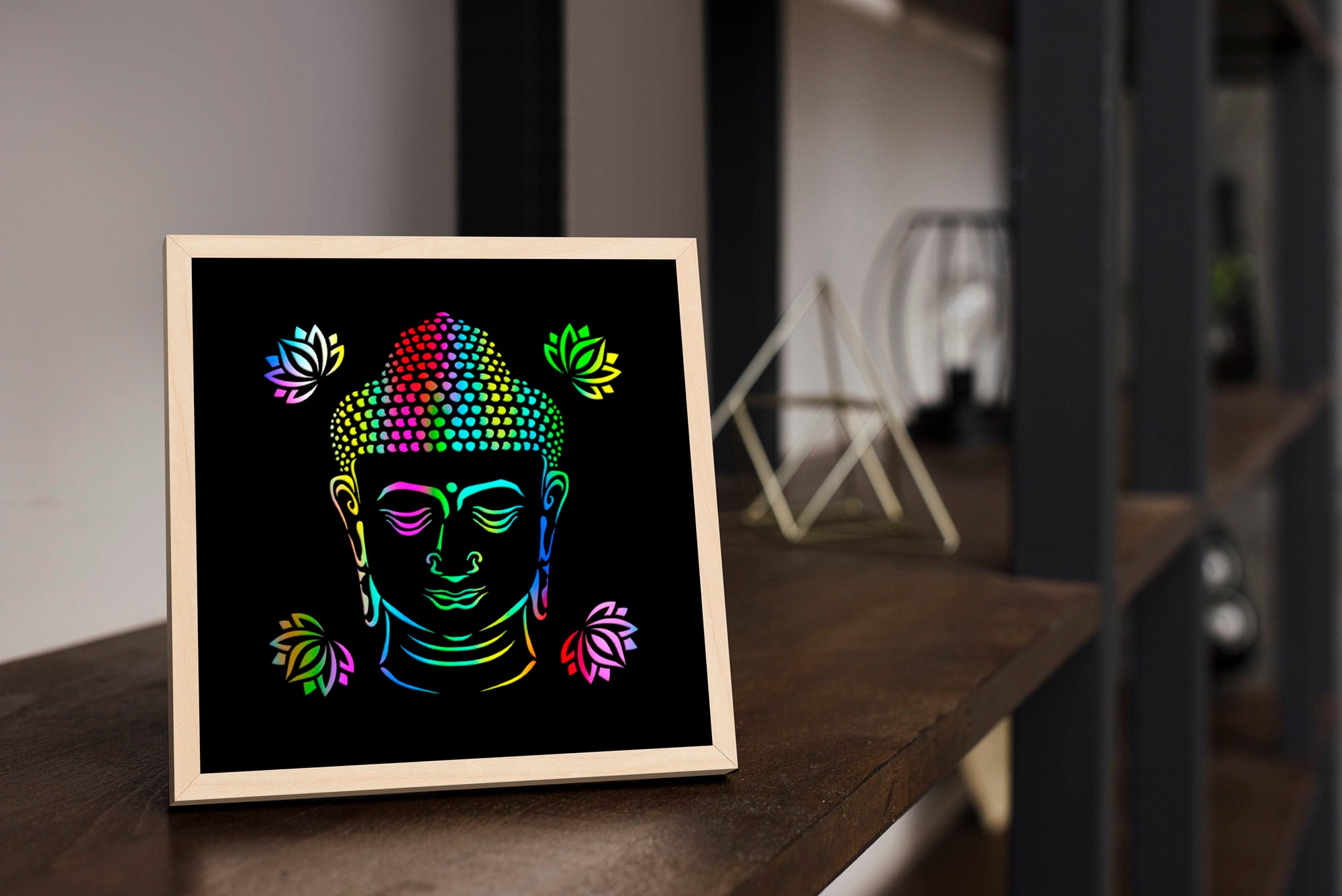 Buddha laser carved portrait in black plexiglass framed Etsy